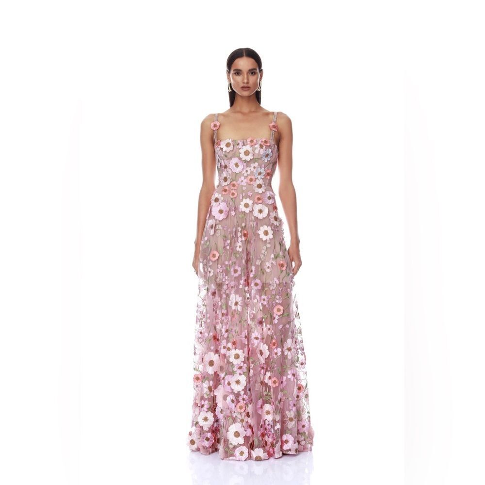 NWOT BRONX AND BANCO Venice 3D Floral Jasmine Pink Multi Maxi Wedding Gown